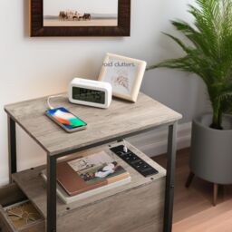Rafaelo Mobilia Bedside Table with Power Outlet & USB Ports Greige in Grey - thumbnail 3