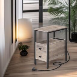 Rafaelo Mobilia Bedside Table with Power Outlet & USB Ports Greige in Grey - thumbnail 2