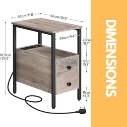 Rafaelo Mobilia Bedside Table with Power Outlet & USB Ports Greige in Grey - thumbnail 6