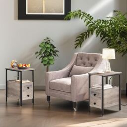 Rafaelo Mobilia Bedside Table with Power Outlet & USB Ports Greige in Grey - thumbnail 5