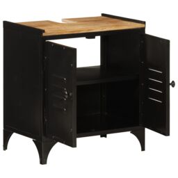 Berkfield Home Bathroom Sink Cabinet 55x35x60 cm Iron & Solid Wood Mango in Brown - Size: 55 x 35 x 60 cm - thumbnail 2