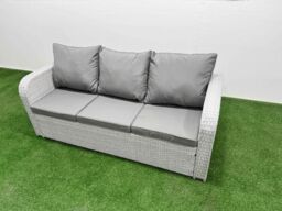 Fimous PE Rattan High Back Lounge Sofa Set Patio Adjustable Lifting Dining or Coffee Table & Chairs Set w/ 3 Seater Sofa Reclining Chair Stools Side - thumbnail 5