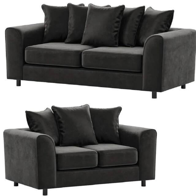 Furniture 786 Plush Velvet 3+2 Seater Sofa Set in Black - image 1
