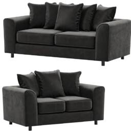 Furniture 786 Plush Velvet 3+2 Seater Sofa Set in Black - thumbnail 1