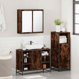 Berkfield Home 3 Piece Bathroom Furniture Set Smoked Oak Engineered Wood in Brown - thumbnail 4