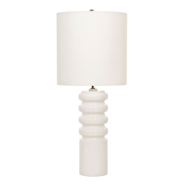 Loops Table Lamp Ceramic White Glaze White Faux Silk Shade White LED E27 60W Bulb