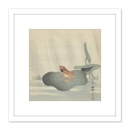 Artery8 Ohara Koson Frog Lotus Leaf Pond Japan Painting 8X8 Inch Square Wooden Framed Wall Art Print Picture with Mount in White - thumbnail 1