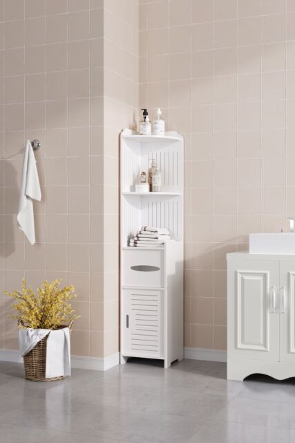 Living and Home Free Standing Bathroom Corner Storage Cabinet with Shelf in White - image 1