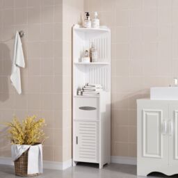 Living and Home Free Standing Bathroom Corner Storage Cabinet with Shelf in White - thumbnail 2