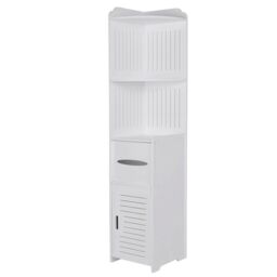 Living and Home Free Standing Bathroom Corner Storage Cabinet with Shelf in White - thumbnail 4