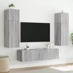 Berkfield Home TV Wall Cabinet with LED Lights Grey Sonoma 80x35x41 cm - Size: 80 x 35 x 41 cm - thumbnail 6