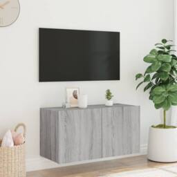 Berkfield Home TV Wall Cabinet with LED Lights Grey Sonoma 80x35x41 cm - Size: 80 x 35 x 41 cm - thumbnail 5