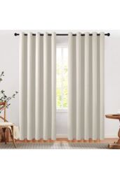Living and Home 2 Panels Beige Blackout Curtains Polyester Drop Eyelet Curtains for Bedroom and Living Room, 168cm W x 229cm H