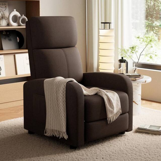 London Boutique Manual Recliner Chair Adjustable Single Sofa w/Cushion & Side Pocket in Brown - image 1