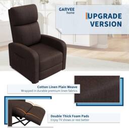 London Boutique Manual Recliner Chair Adjustable Single Sofa w/Cushion & Side Pocket in Brown - thumbnail 4