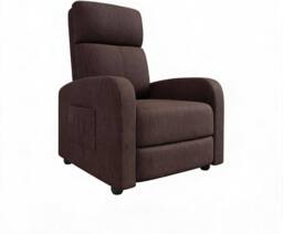 London Boutique Manual Recliner Chair Adjustable Single Sofa w/Cushion & Side Pocket in Brown - thumbnail 2