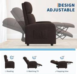 London Boutique Manual Recliner Chair Adjustable Single Sofa w/Cushion & Side Pocket in Brown - thumbnail 6