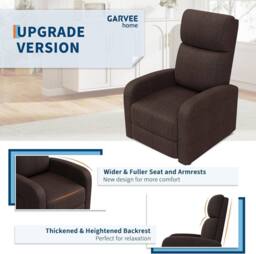 London Boutique Manual Recliner Chair Adjustable Single Sofa w/Cushion & Side Pocket in Brown - thumbnail 8