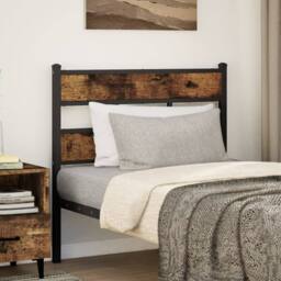 Berkfield Home Headboard Smoked Oak 80 cm Iron & Engineered Wood in Brown - thumbnail 1