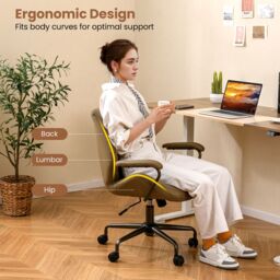 Gymax Suede Executive Office Chair Ergonomic Swivel Computer Desk Chair in Olive - thumbnail 4