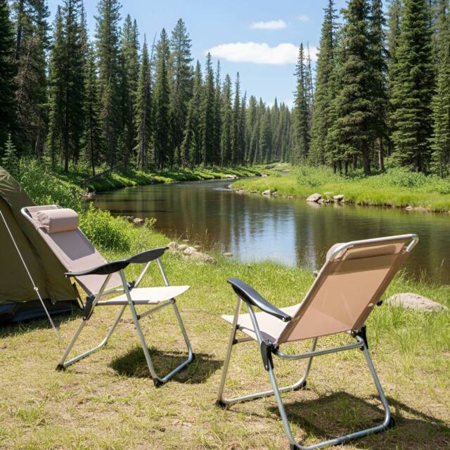 Wyld and Coco Summit Beige Folding Garden Chairs Set of 2 - Adjustable Backrest - image 1