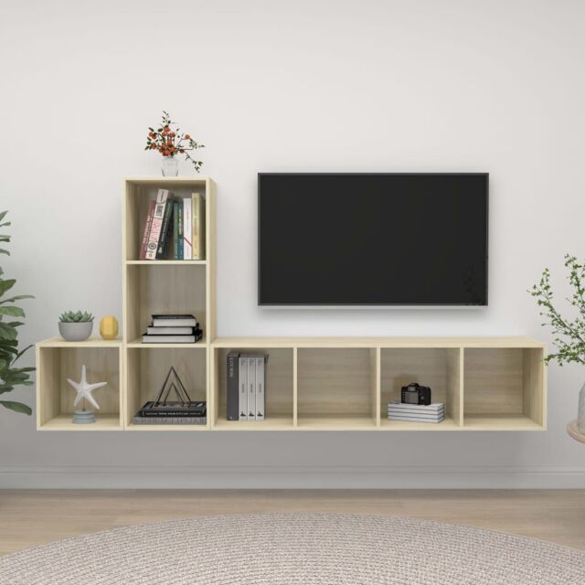 Berkfield Home 3 Piece TV Cabinet Set Sonoma Oak Engineered Wood in Brown - image 1