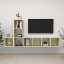 Berkfield Home 3 Piece TV Cabinet Set Sonoma Oak Engineered Wood in Brown - thumbnail 1