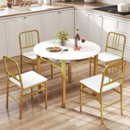 Costway 5 Piece Dining Table Set Round Kitchen Table & 4 Chairs in White