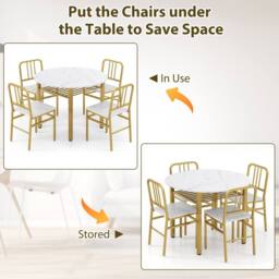 Costway 5 Piece Dining Table Set Round Kitchen Table & 4 Chairs in White - thumbnail 5
