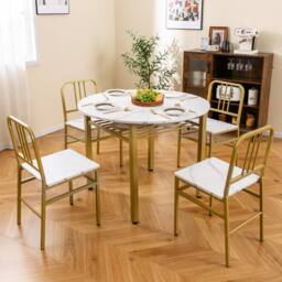 Costway 5 Piece Dining Table Set Round Kitchen Table & 4 Chairs in White - thumbnail 9