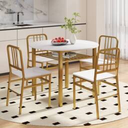 Costway 5 Piece Dining Table Set Round Kitchen Table & 4 Chairs in White - thumbnail 7