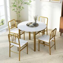 Costway 5 Piece Dining Table Set Round Kitchen Table & 4 Chairs in White - thumbnail 8