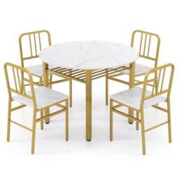 Costway 5 Piece Dining Table Set Round Kitchen Table & 4 Chairs in White - thumbnail 3