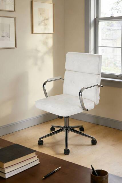 Living and Home High-Back Swivel Office Chair with Adjustable Height in White - image 1