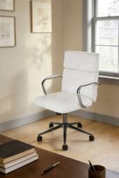 Living and Home High-Back Swivel Office Chair with Adjustable Height in White - thumbnail 1