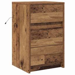 Berkfield Home Traditional Bedside Cabinet with LED Lights Old Wood Engineered Wood in Brown - thumbnail 3