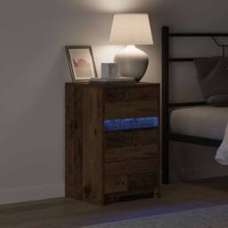 Berkfield Home Traditional Bedside Cabinet with LED Lights Old Wood Engineered Wood in Brown - thumbnail 4