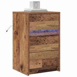 Berkfield Home Traditional Bedside Cabinet with LED Lights Old Wood Engineered Wood in Brown - thumbnail 1