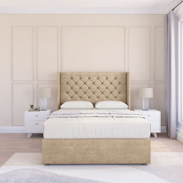 "Sloomy Dior Coniston Wingback Bed Set, No Drawers & 54"" Floor Standing Headboard in Cream - Size: Single" - image 1