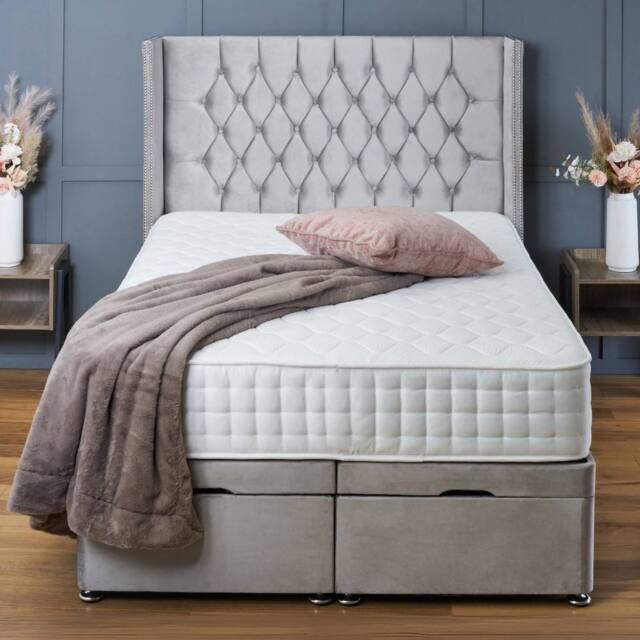 "BSSPOKE Olivia Ottoman Divan Bed Plush Velvet 54"" Headboard & Mattress in Silver - Size: Single" - image 1