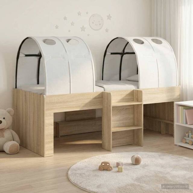 Berkfield Home Kids'High Bed Frame with Tunnel 3 pcs Sonoma Oak & white in Brown - image 1