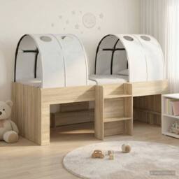 Berkfield Home Kids'High Bed Frame with Tunnel 3 pcs Sonoma Oak & white in Brown - thumbnail 1
