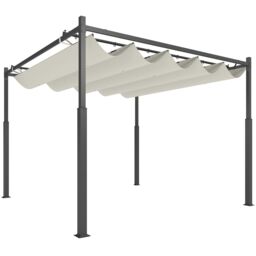 OUTSUNNY 3 x 3(m) Pergola with Retractable Roof, 80mm Metal Column, White in Cream - thumbnail 2