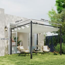 OUTSUNNY 3 x 3(m) Pergola with Retractable Roof, 80mm Metal Column, White in Cream - thumbnail 3