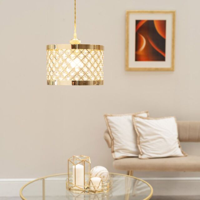 ValueLights Hadley Multi Drum Jewel Pendant Ceiling Floor Table Light Lamp Shade in Gold - image 1