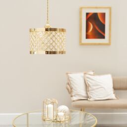 ValueLights Hadley Multi Drum Jewel Pendant Ceiling Floor Table Light Lamp Shade in Gold - thumbnail 2