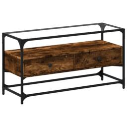 Berkfield Home TV Cabinet with Glass Top Smoked Oak 98x35x51 cm Engineered Wood in Brown - Size: 98 x 35 x 51 cm