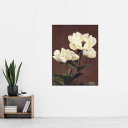 "Artery8 White Herbaceous Peony Flowers Japanese Wall Art Print Kazumasa in Red - Size: W18"" x H24""" - thumbnail 4