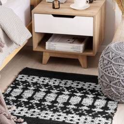 Wyld and Coco Hand-Loomed Leather Rug Black and White Rectangle 80 x 150 cm - Size: 80 cm x 150 cm