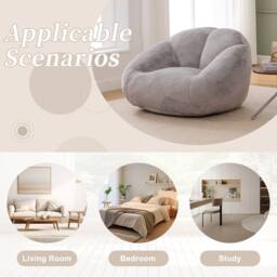 Matteo Bean Bag Chair - Shell-Shaped Faux Fur Memory Foam in Light Grey - thumbnail 6
